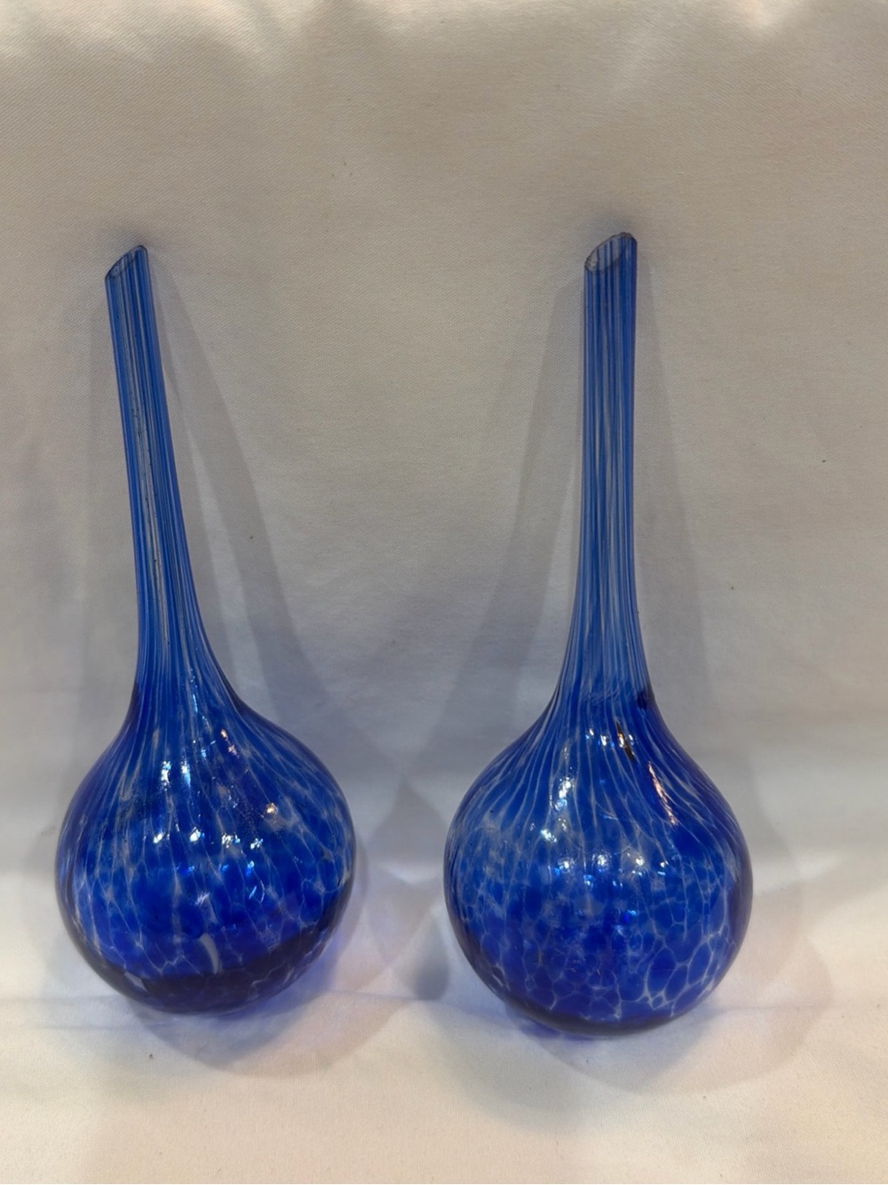 Vintage Blue art glass Hand-Blown Glass Bud Vases - Pair